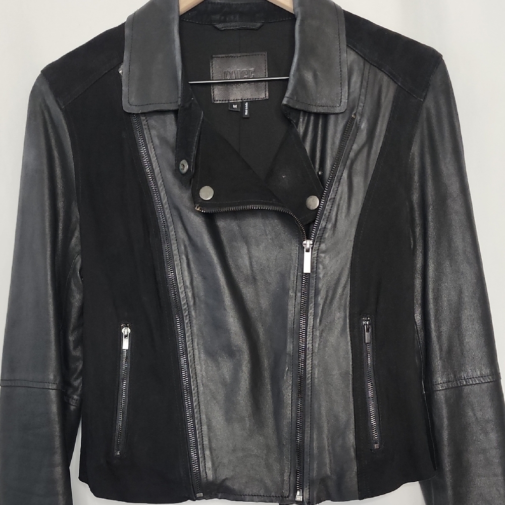 PAIGE Black Leather Jacket with Suede And Zipper Details Size Medium - Picture 9 of 9